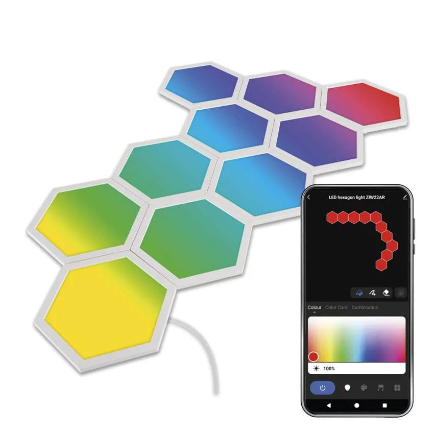 Lampa Smart Inteligenta de Perete Hexagon 10 Segmente 19W Multicolor RGB IC Wifi, Sincronizare Muzica, Aplicatie Tuya GoSmart