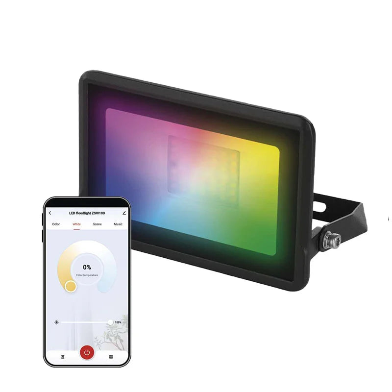 Lampa Smart Proiector LED RGB Multicolor de Exterior + Lumina Alba CCT 3000K-6500K 20W 1720lm IP65 Sincronizare Muzica si Aplicatie Tuya GoSmart