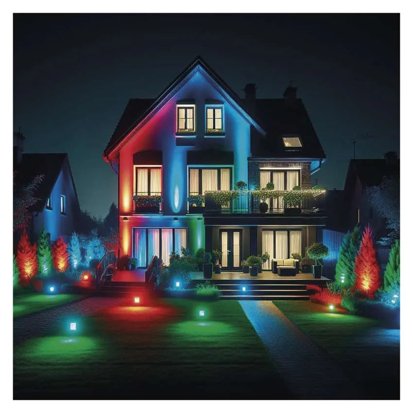 Lampa Smart Proiector LED RGB Multicolor de Exterior + Lumina Alba CCT 3000K-6500K 50W 4300lm IP65 Sincronizare Muzica si Aplicatie Tuya GoSmart