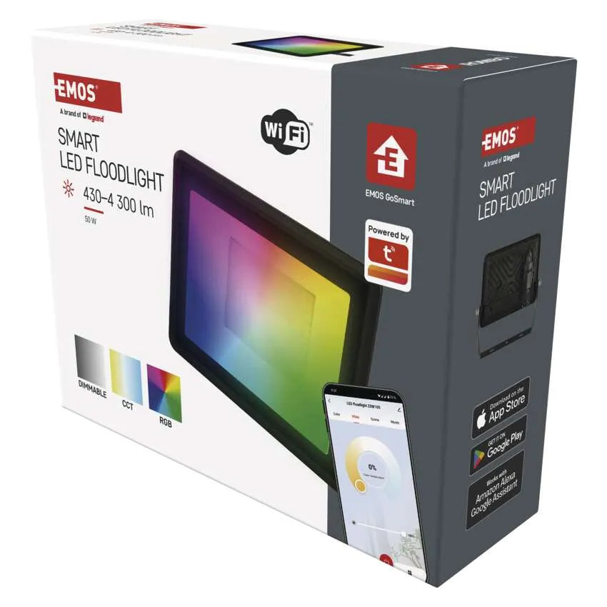 Lampa Smart Proiector LED RGB Multicolor de Exterior + Lumina Alba CCT 3000K-6500K 50W 4300lm IP65 Sincronizare Muzica si Aplicatie Tuya GoSmart