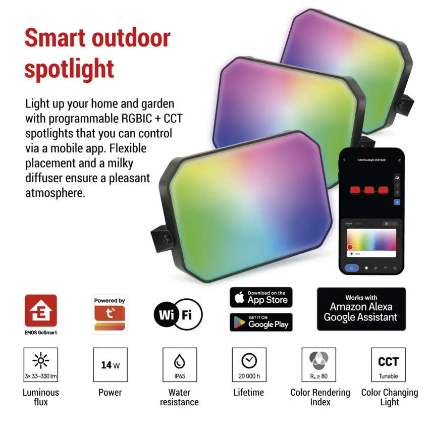 Set Lampi Smart Exterior de Gradina 14W 990lm Multicolor RGB IC+CCT Cablu 9m Music Sync Wifi si Aplicatie Tuya GoSmart